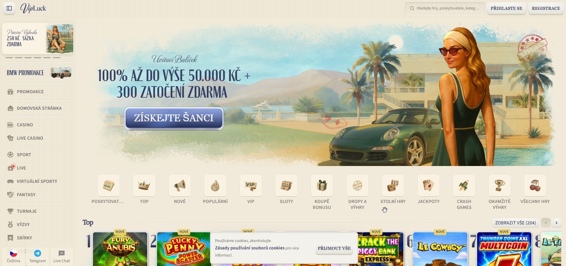 Online kasino VipLuck nabízí novým hráčům uvítací balíček s bonusem k prvnímu vkladu a free spiny